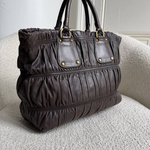 Prada Nappa Gaufre Dark Brown Leather Handbag