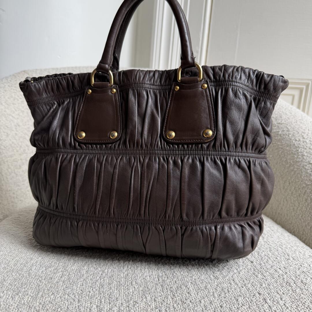 Prada Nappa Gaufre Dark Brown Leather Handbag