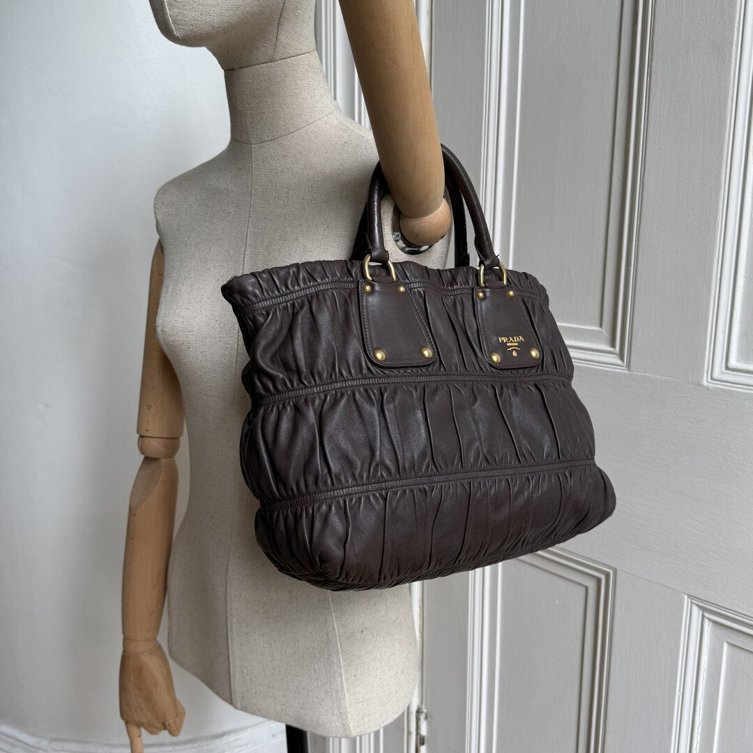 Prada Nappa Gaufre Dark Brown Leather Handbag
