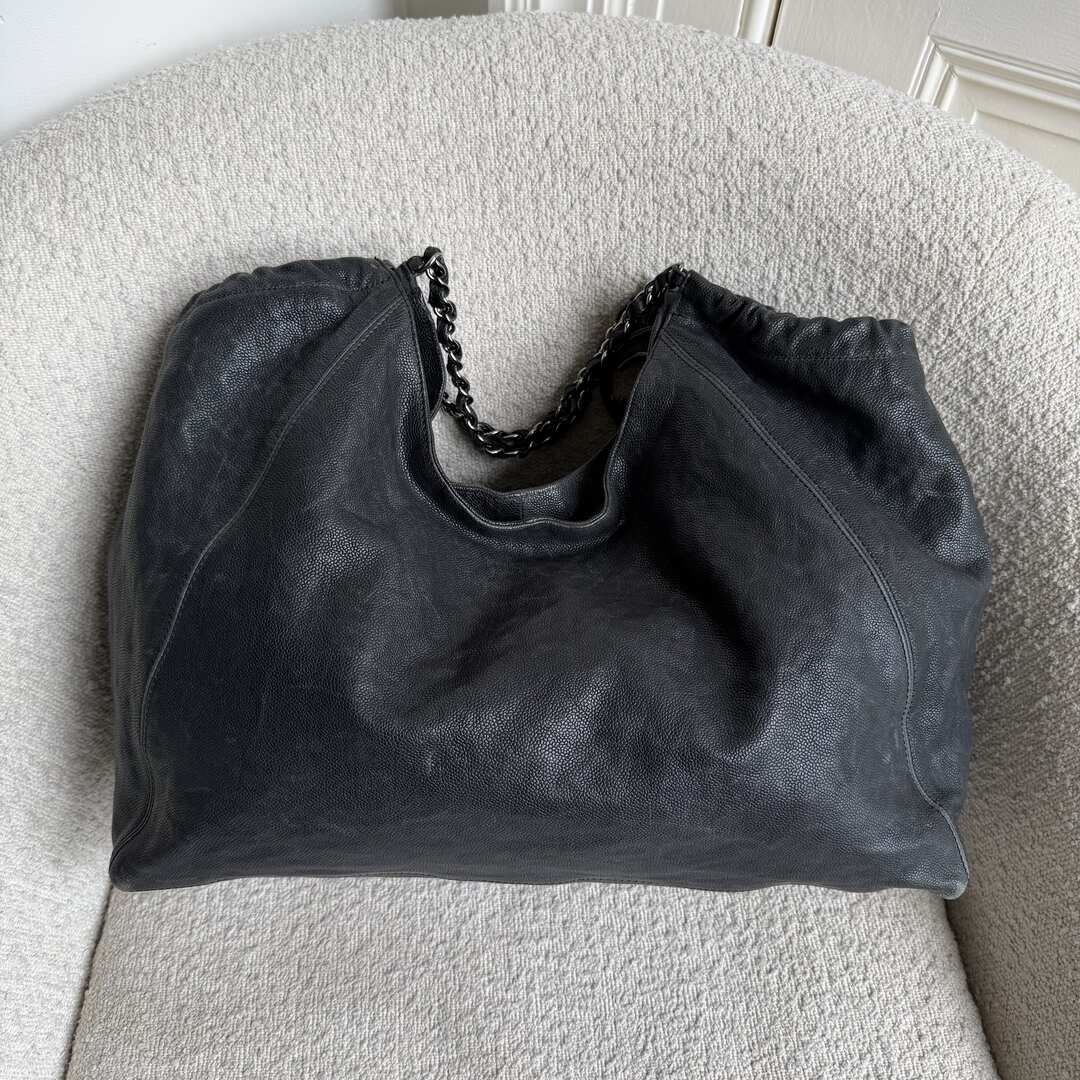 2005 Chanel Coco Cabas Distressed Caviar Leather Black XL Tote Bag