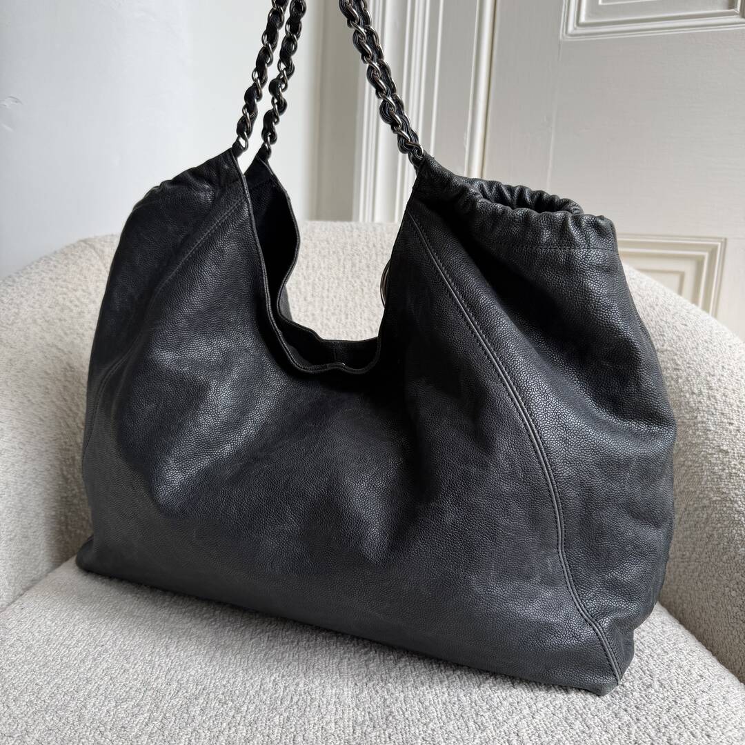 2005 Chanel Coco Cabas Distressed Caviar Leather Black XL Tote Bag