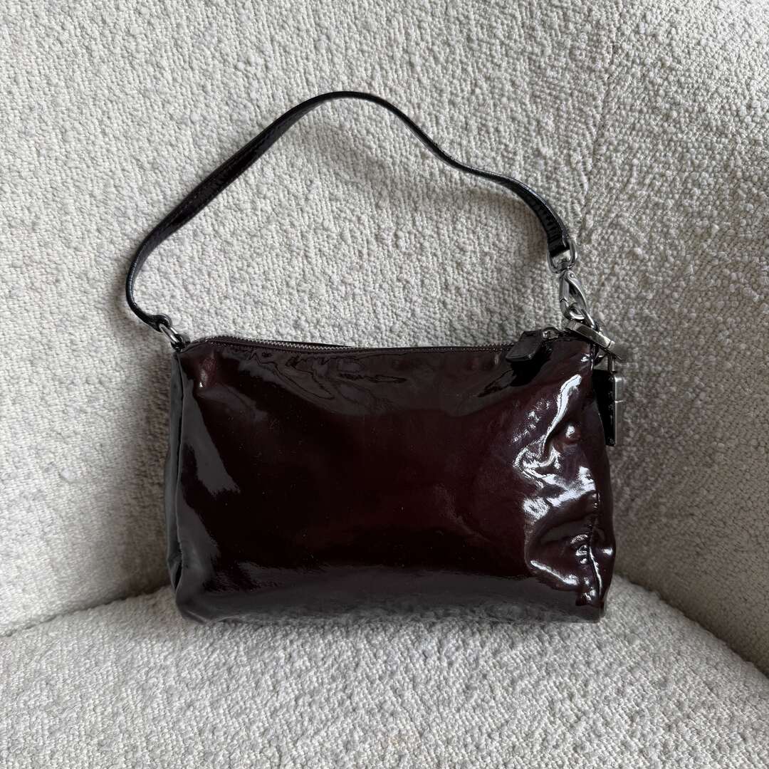 2000s Miu Miu Patent Dark Brown Leather Mini Shoulder Bag