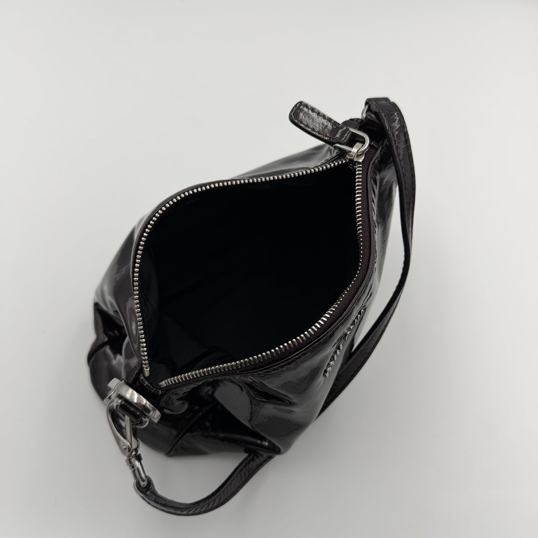 2000s Miu Miu Patent Dark Brown Leather Mini Shoulder Bag