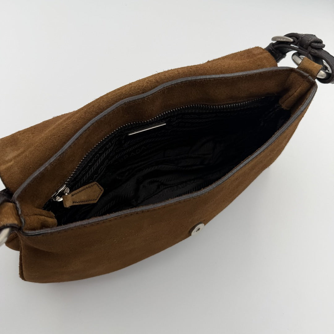 Prada Suede Brown Leather Shoulder Bag
