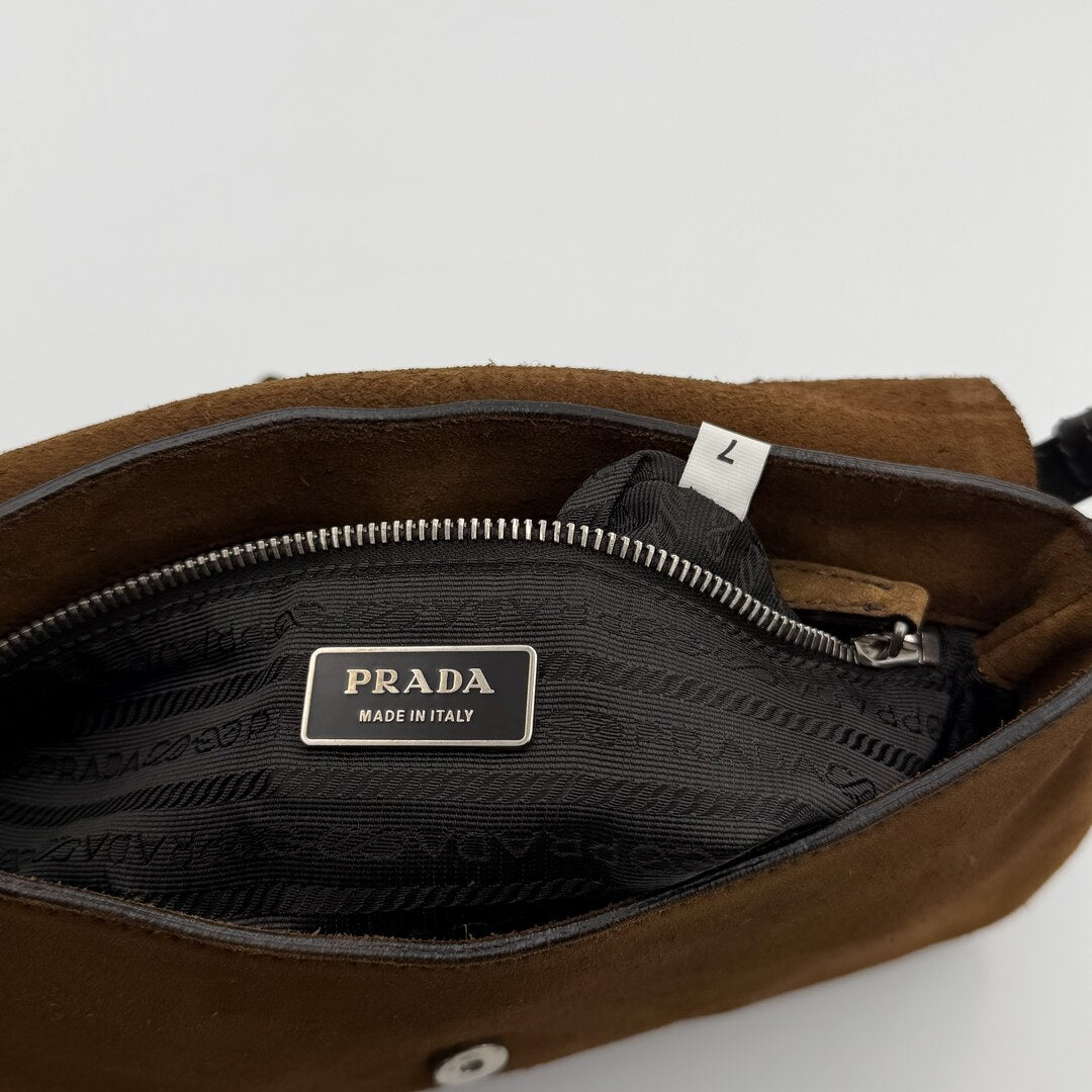 Prada Suede Brown Leather Shoulder Bag