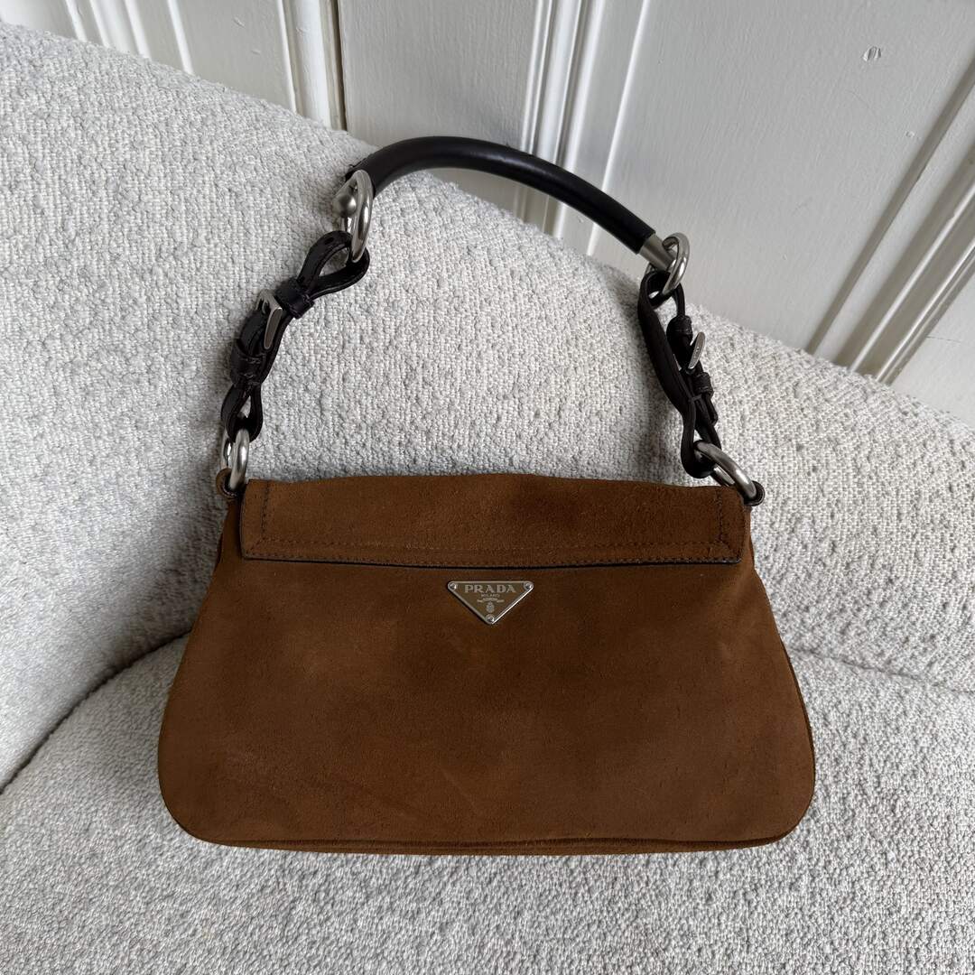 Prada Suede Brown Leather Shoulder Bag