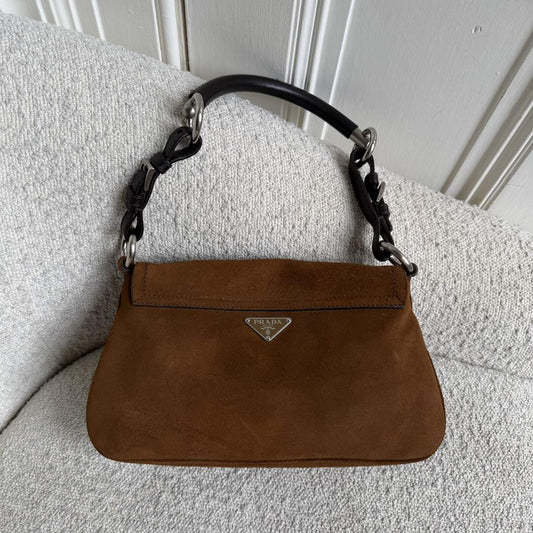 Prada Suede Brown Leather Shoulder Bag