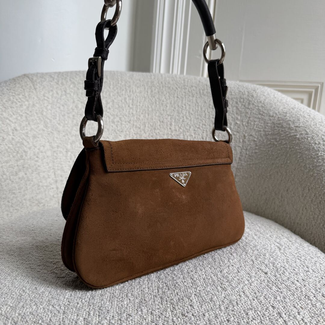 Prada Suede Brown Leather Shoulder Bag