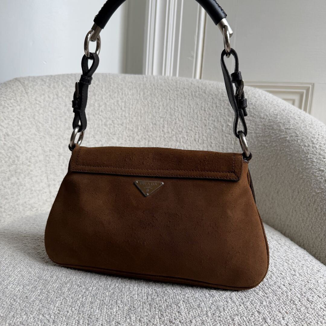 Prada Suede Brown Leather Shoulder Bag