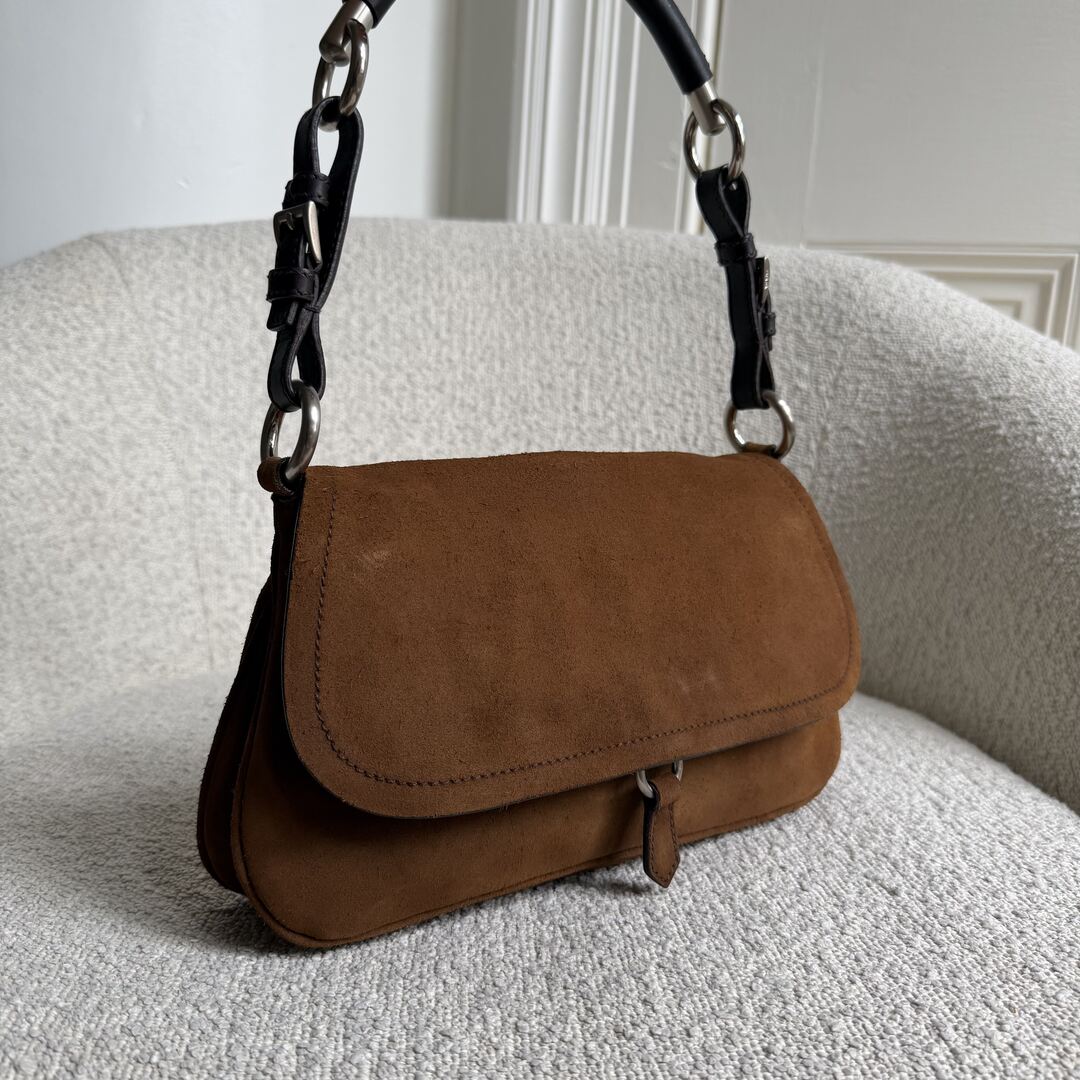 Prada Suede Brown Leather Shoulder Bag