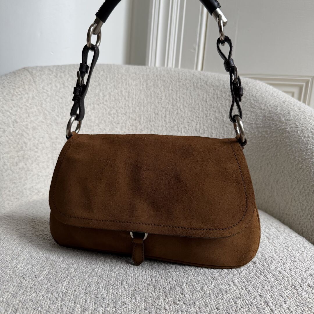 Prada Suede Brown Leather Shoulder Bag