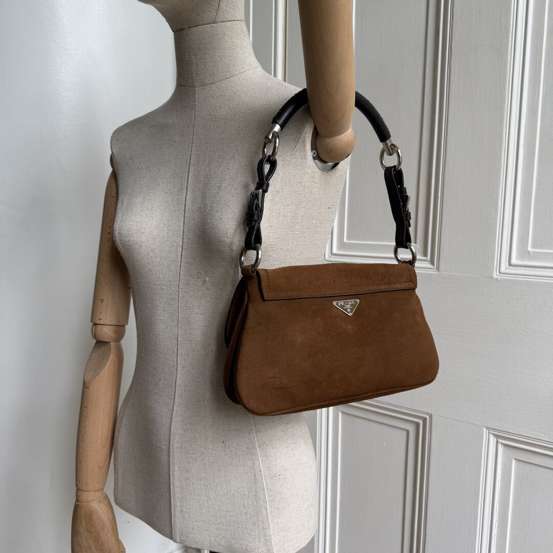 Prada Suede Brown Leather Shoulder Bag