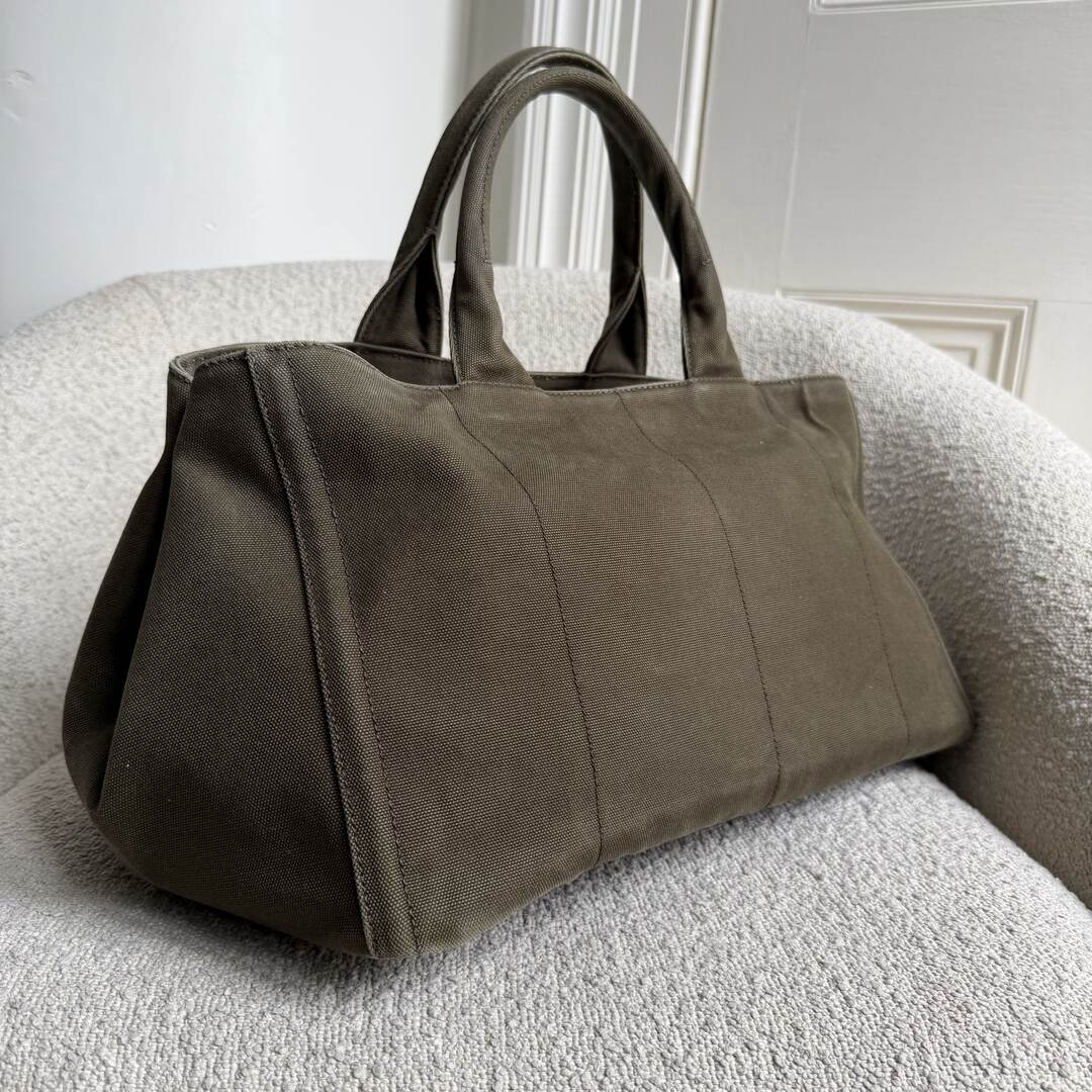 Prada Canapa Bijoux Canvas Khaki Large Tote Bag