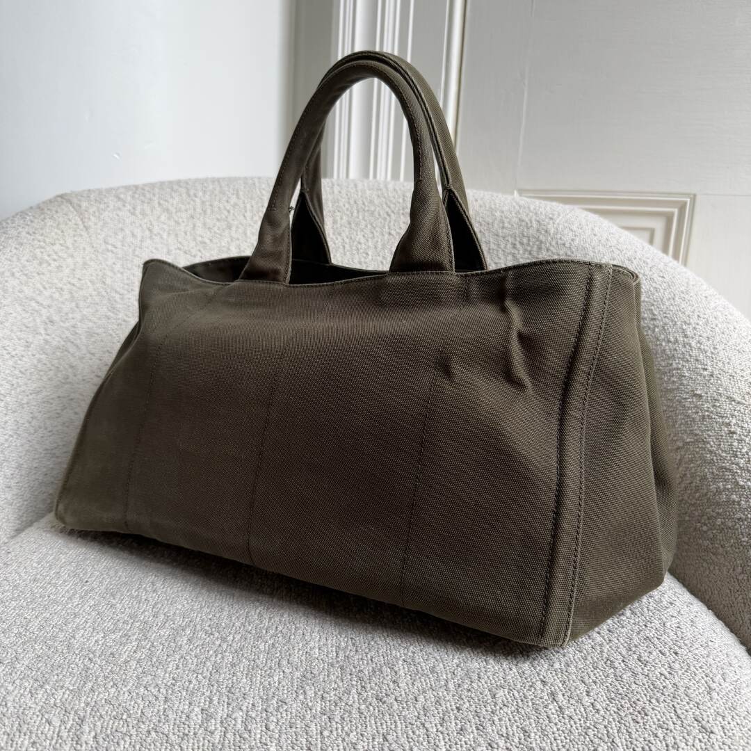 Prada Canapa Bijoux Canvas Khaki Large Tote Bag