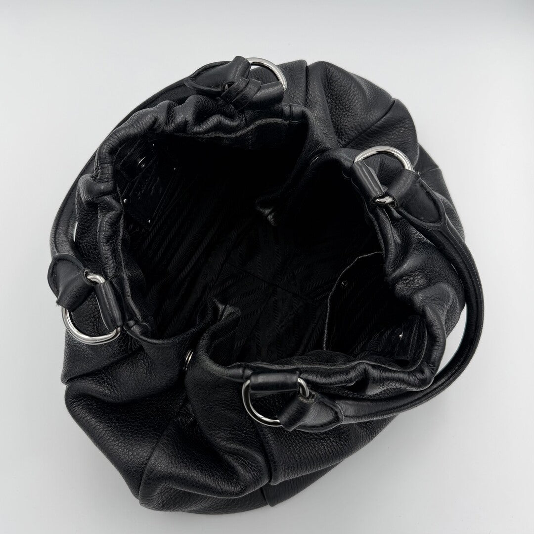 Prada Cervo Lux Black Leather Shoulder Bag