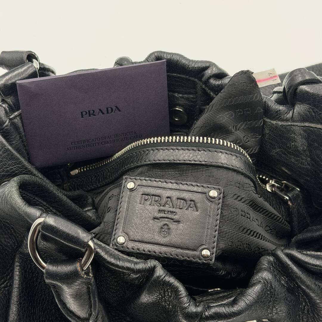 Prada Cervo Lux Black Leather Shoulder Bag