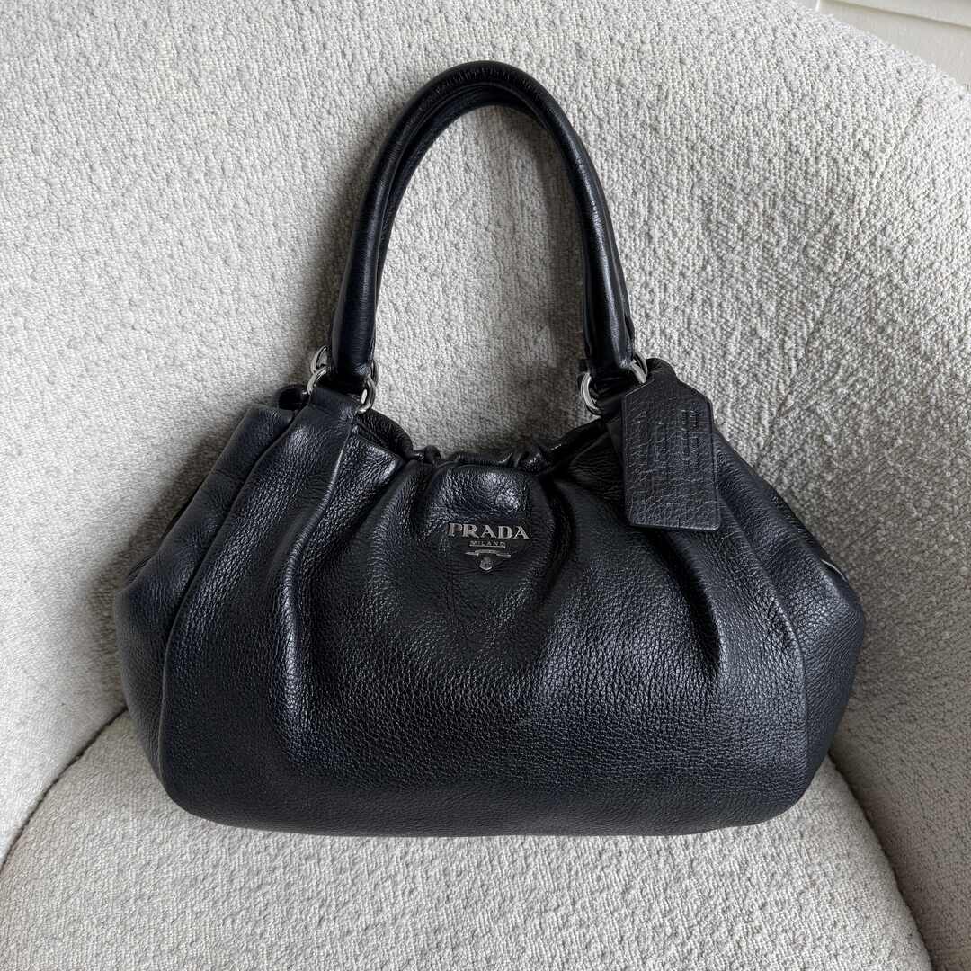 Prada Cervo Lux Black Leather Shoulder Bag
