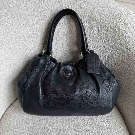 Prada Cervo Lux Black Leather Shoulder Bag