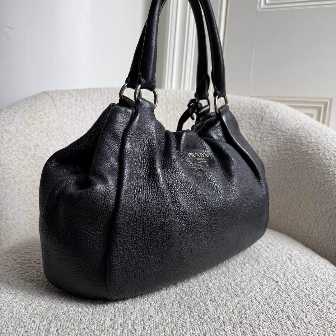 Prada Cervo Lux Black Leather Shoulder Bag