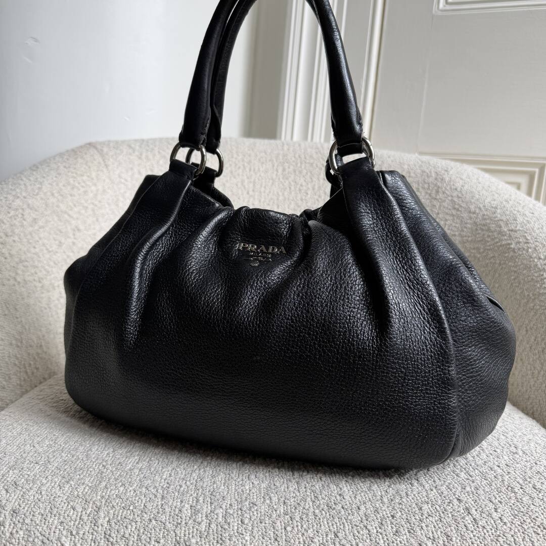 Prada Cervo Lux Black Leather Shoulder Bag