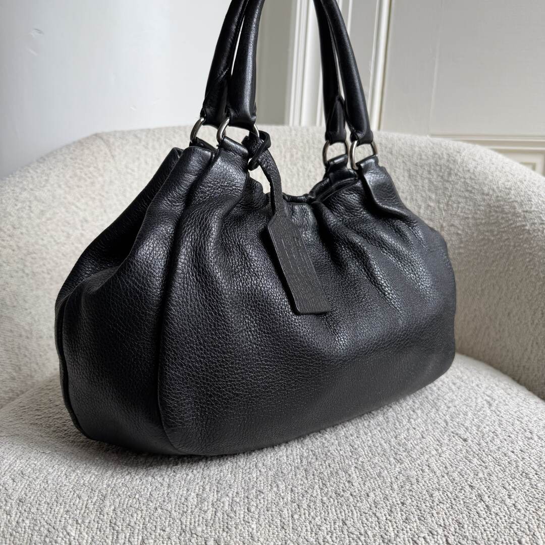 Prada Cervo Lux Black Leather Shoulder Bag
