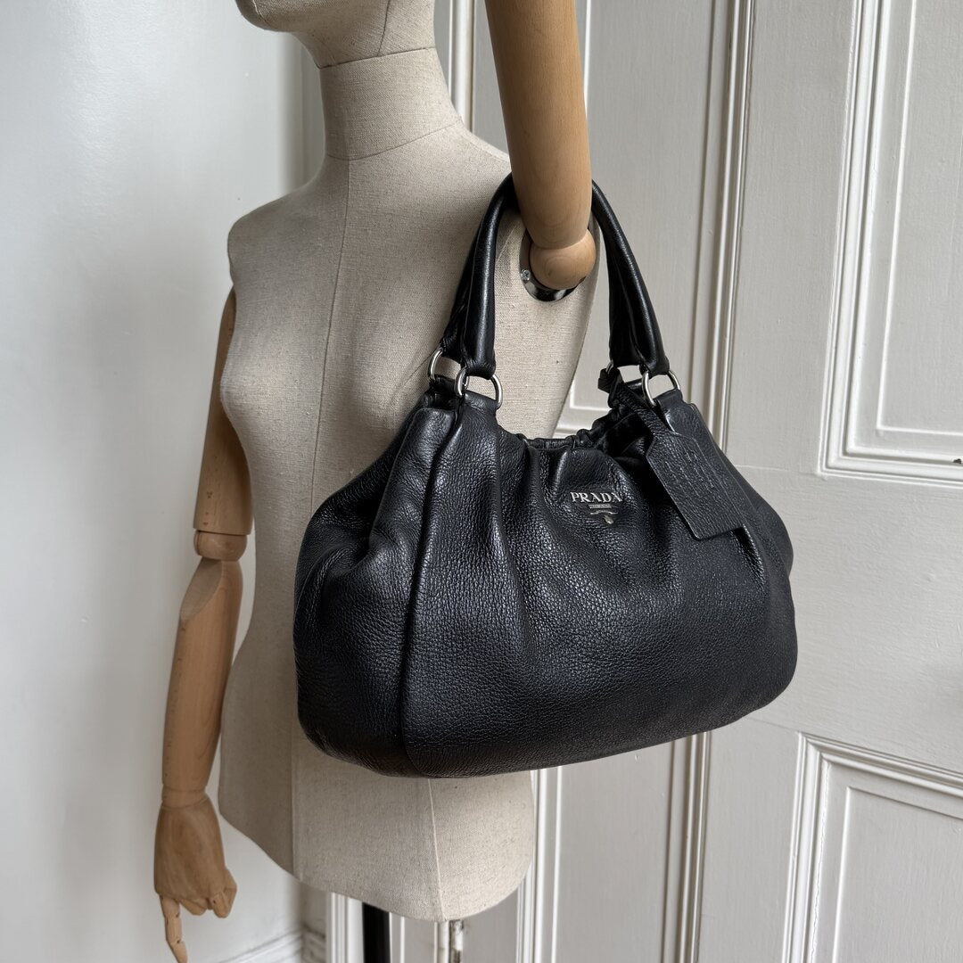 Prada Cervo Lux Black Leather Shoulder Bag