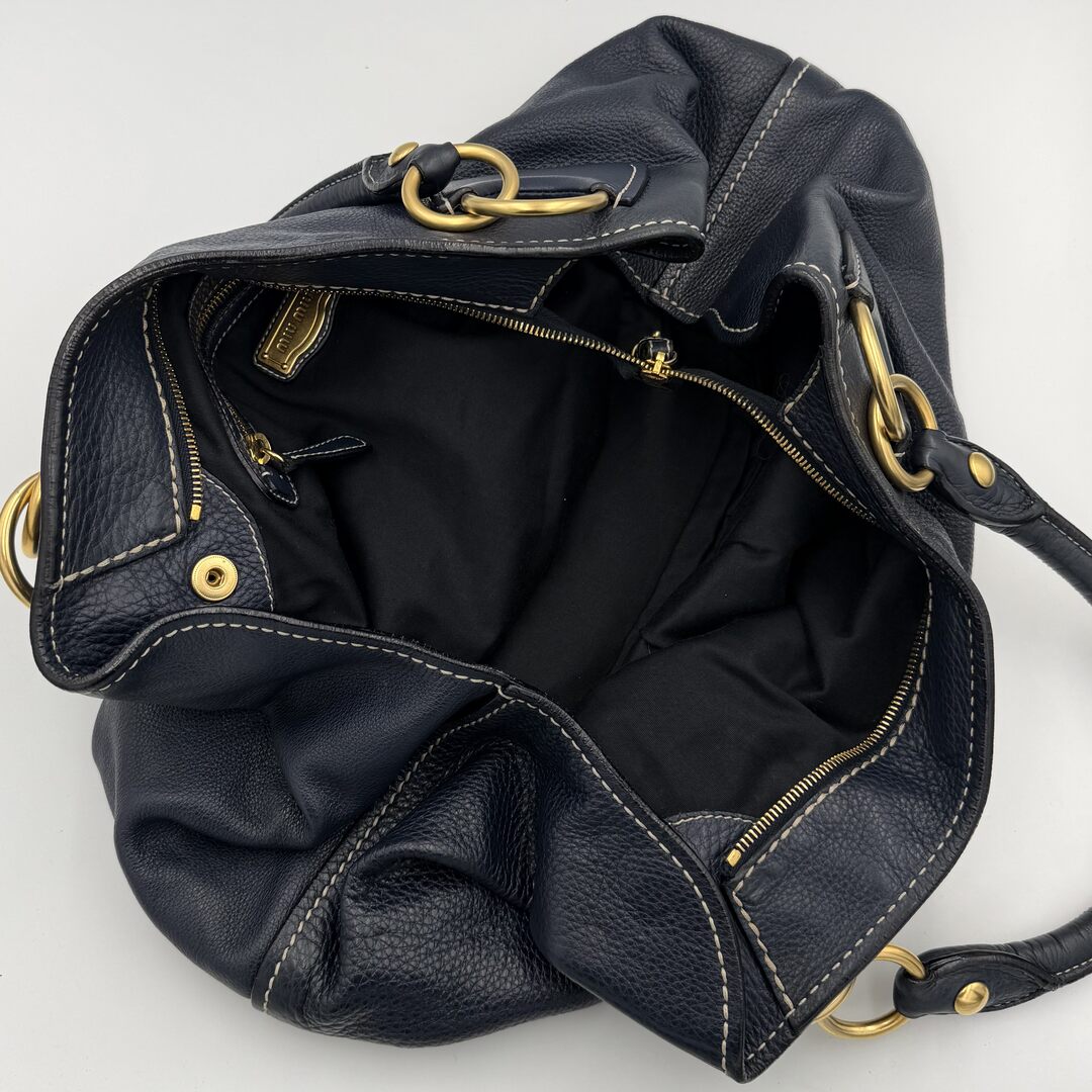 2007 Miu Miu Hobo Navy Leather Shoulder Bag