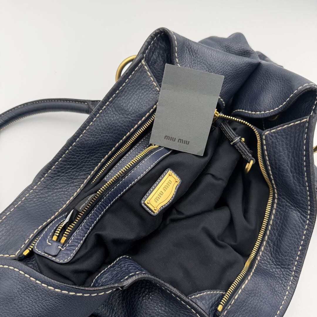 2007 Miu Miu Hobo Navy Leather Shoulder Bag