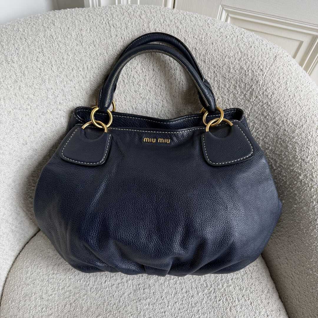 2007 Miu Miu Hobo Navy Leather Shoulder Bag