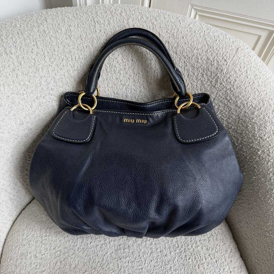 2007 Miu Miu Hobo Navy Leather Shoulder Bag