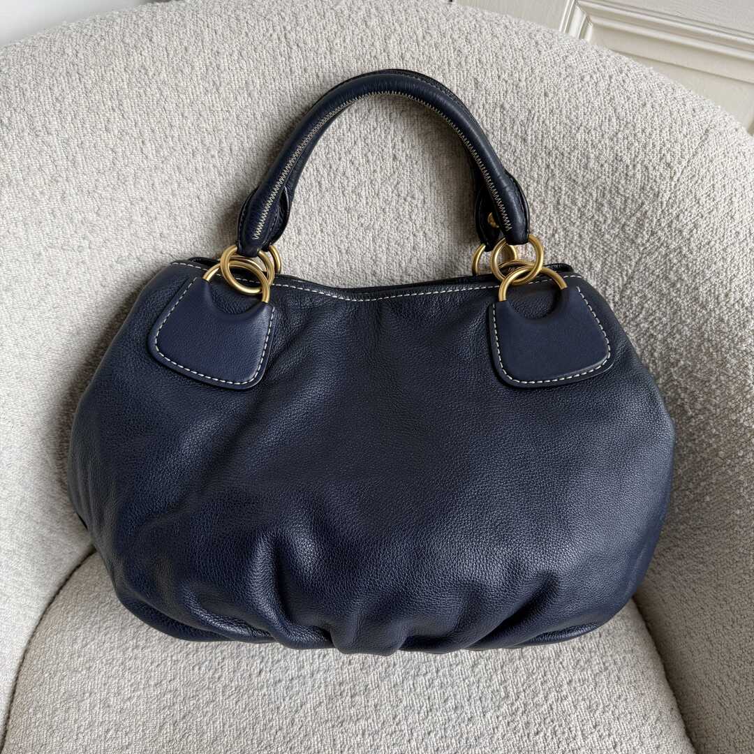 2007 Miu Miu Hobo Navy Leather Shoulder Bag