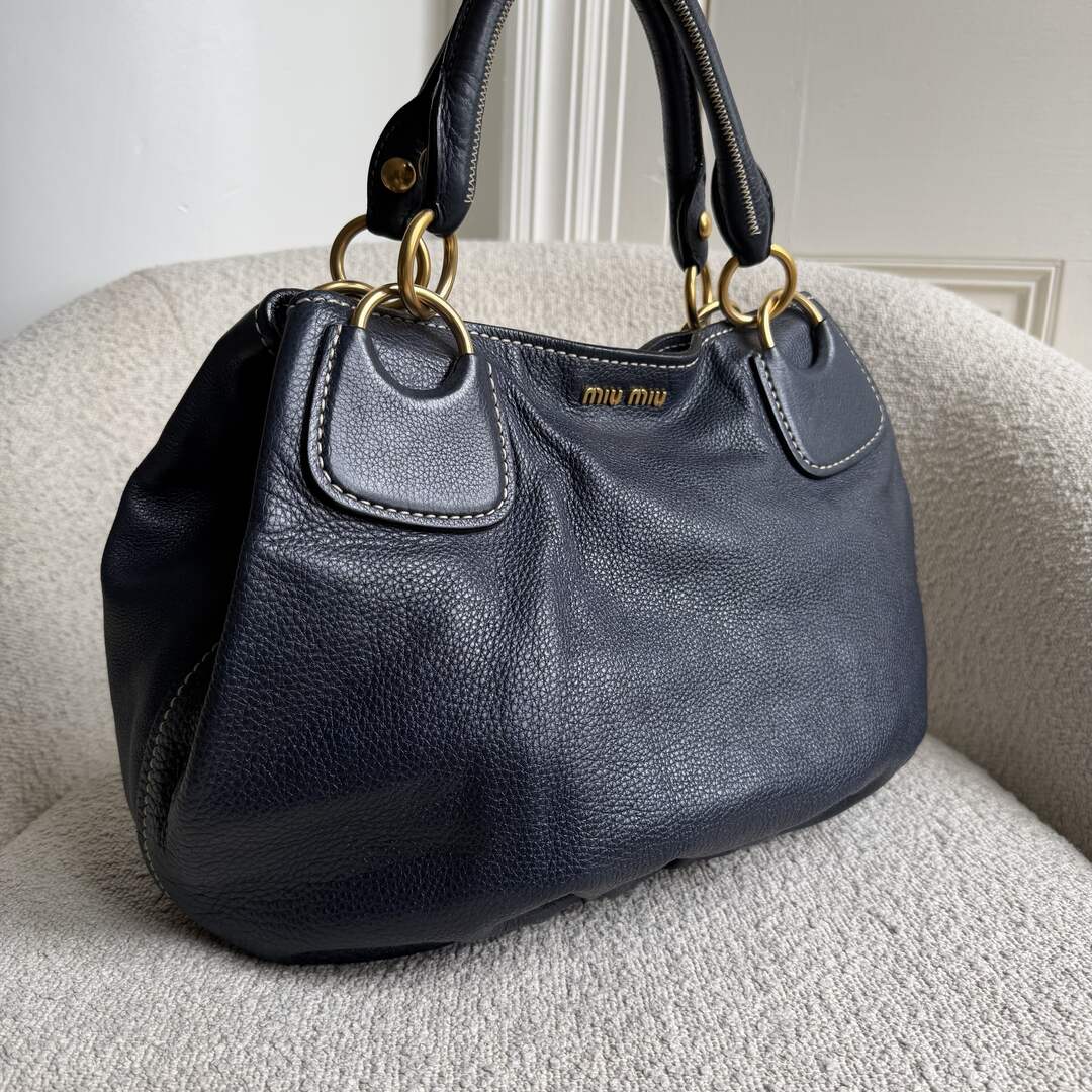 2007 Miu Miu Hobo Navy Leather Shoulder Bag