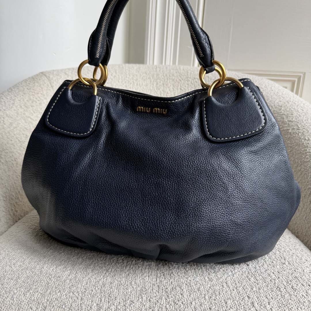 2007 Miu Miu Hobo Navy Leather Shoulder Bag