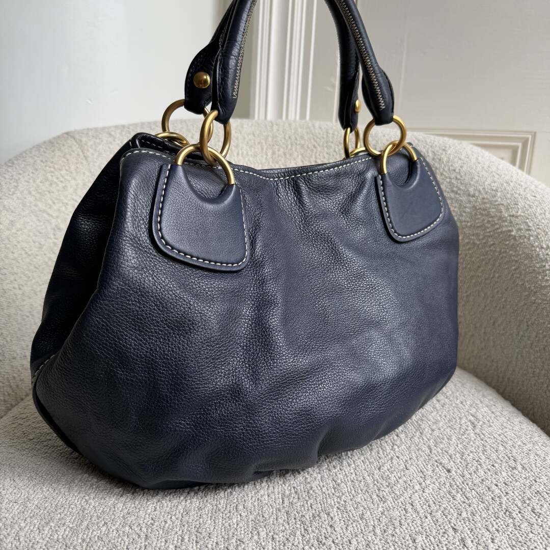 2007 Miu Miu Hobo Navy Leather Shoulder Bag