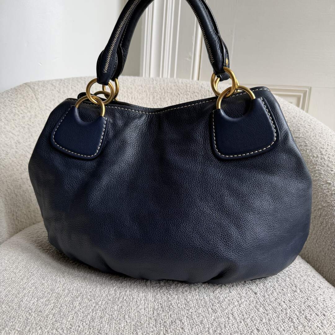 2007 Miu Miu Hobo Navy Leather Shoulder Bag