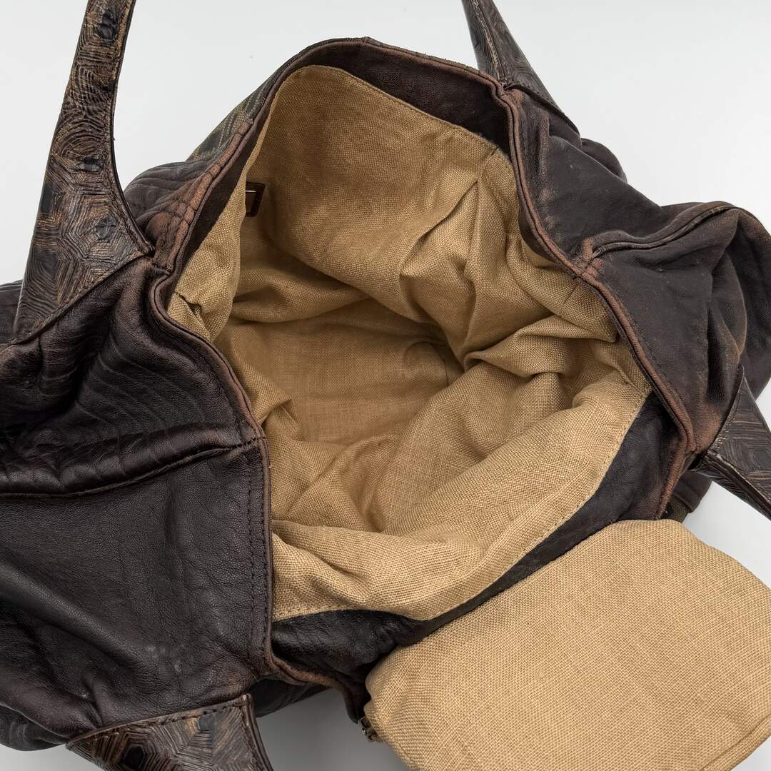 Fendi Zucca Spy Dark Brown Leather Handbag