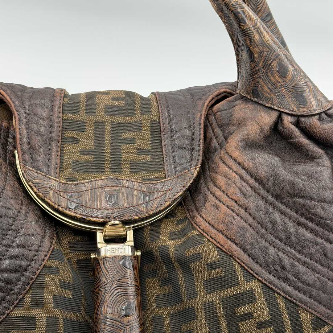 Fendi Zucca Spy Dark Brown Leather Handbag