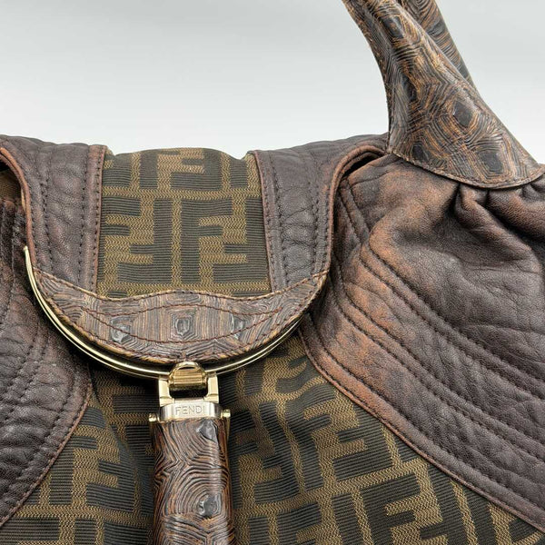 Fendi Zucca Spy Dark Brown Leather Handbag
