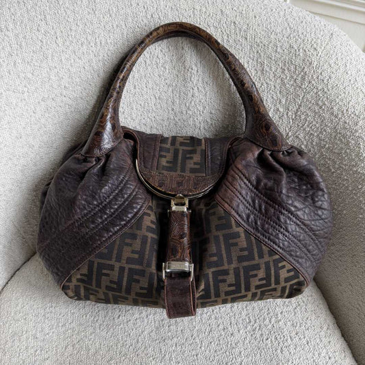 Fendi Zucca Spy Dark Brown Leather Handbag
