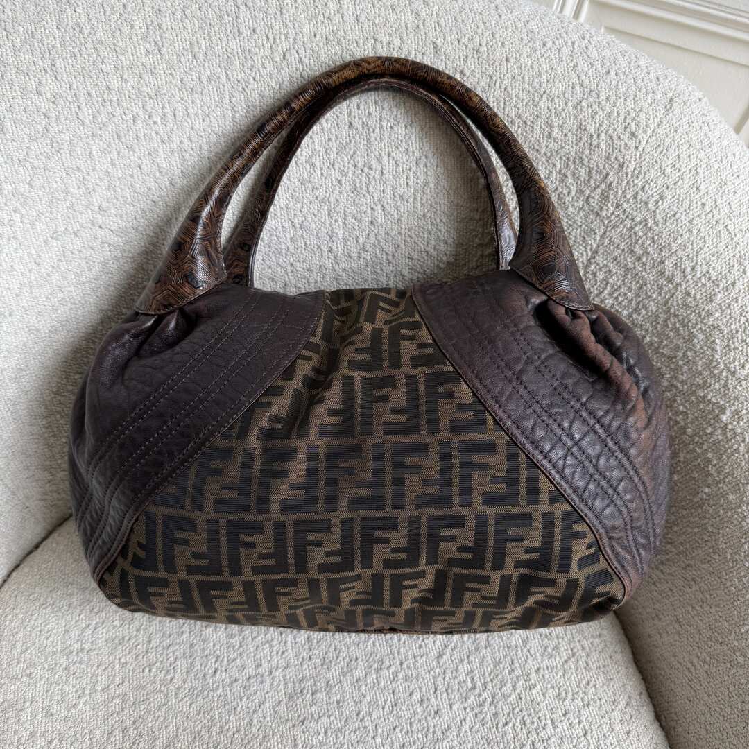 Fendi Zucca Spy Dark Brown Leather Handbag