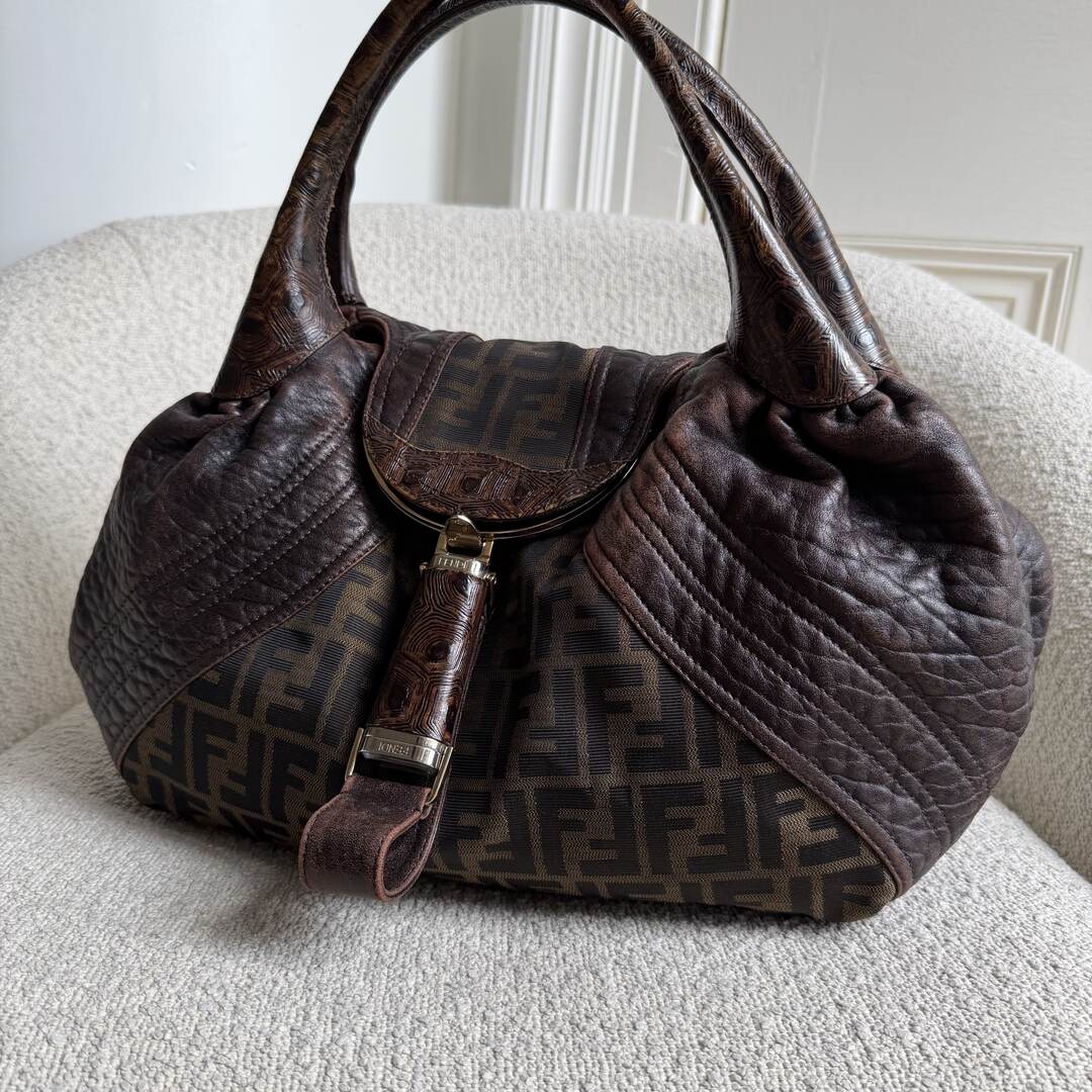 Fendi Zucca Spy Dark Brown Leather Handbag