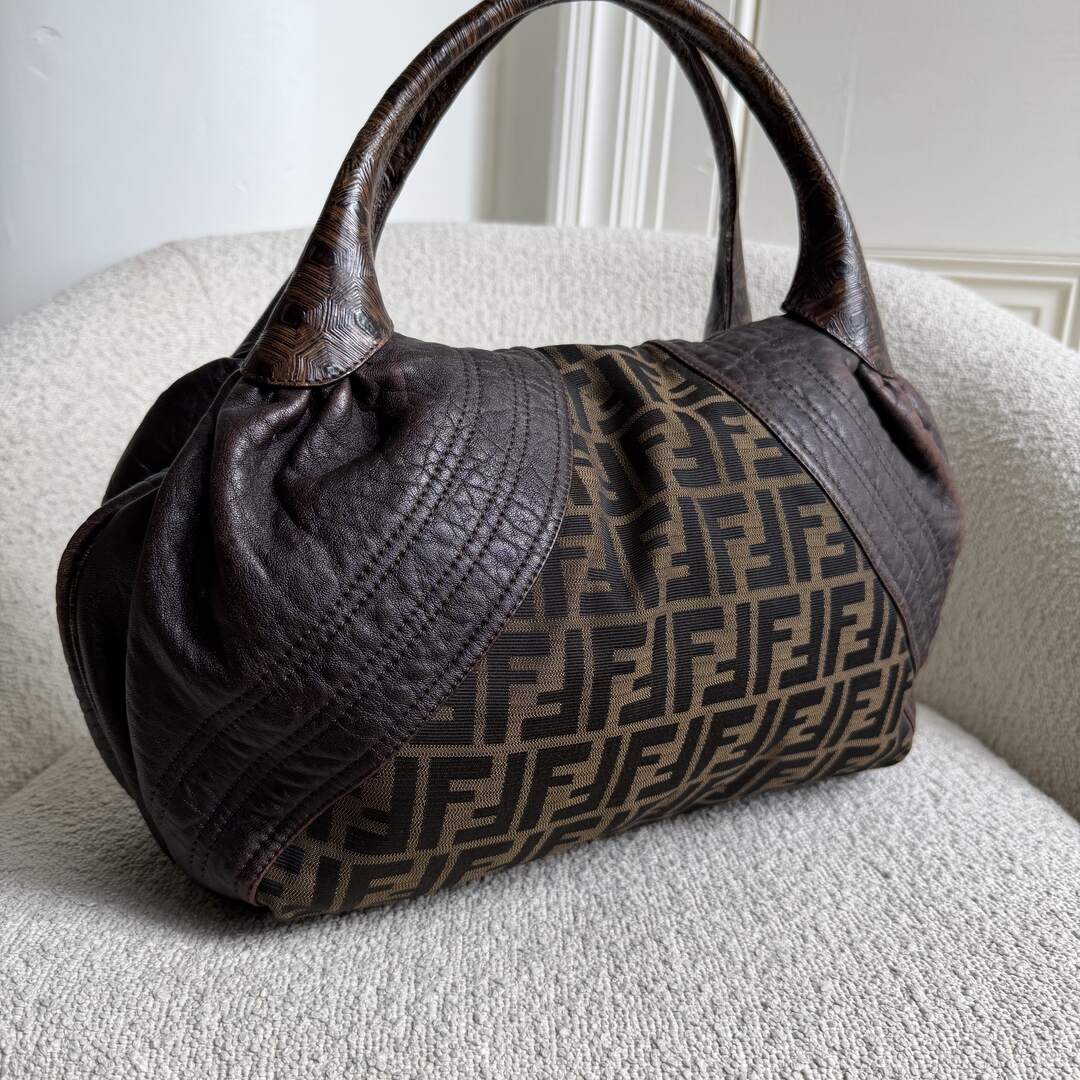 Fendi Zucca Spy Dark Brown Leather Handbag