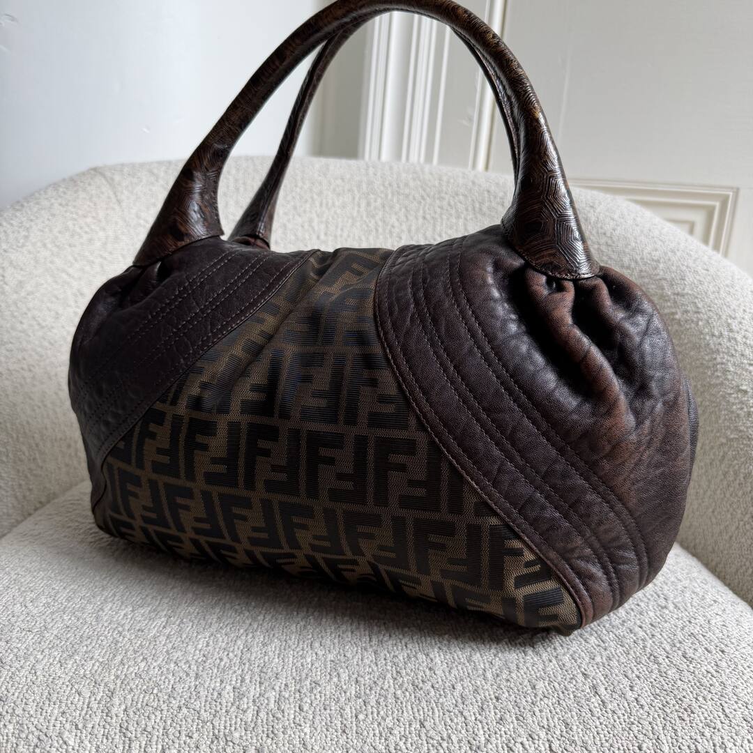 Fendi Zucca Spy Dark Brown Leather Handbag