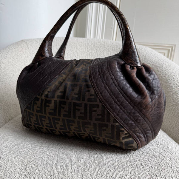 Fendi Zucca Spy Dark Brown Leather Handbag