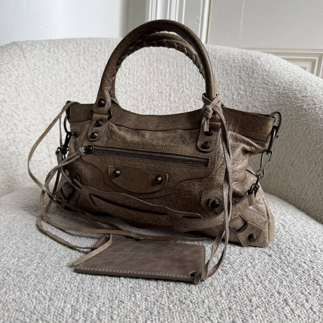 2012 Balenciaga First Taupe Grey Leather Handbag