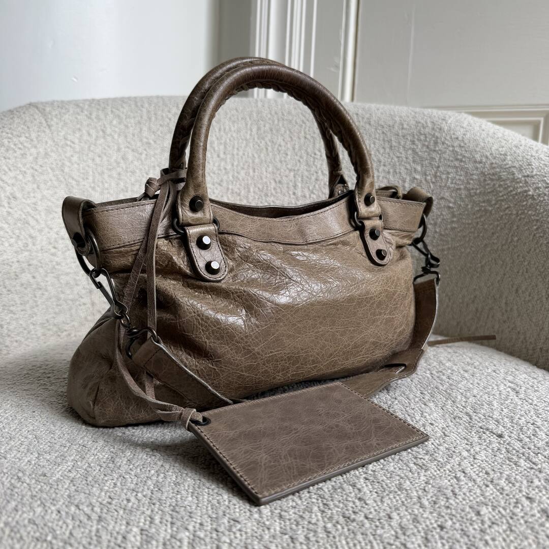 2012 Balenciaga First Taupe Grey Leather Handbag