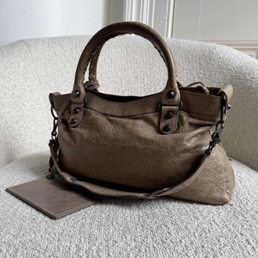 2012 Balenciaga First Taupe Grey Leather Handbag