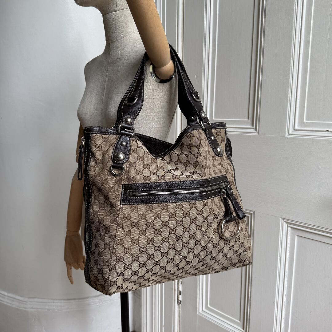 Gucci GG Canvas Horsebit Grey Tote Bag