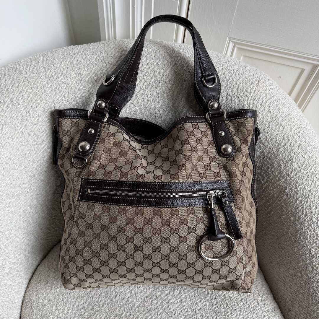 Gucci GG Canvas Horsebit Grey Tote Bag