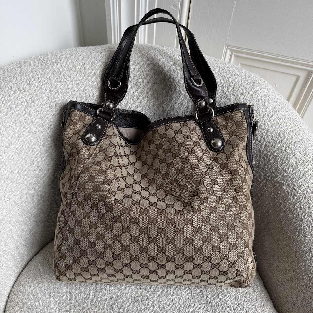 Gucci GG Canvas Horsebit Grey Tote Bag